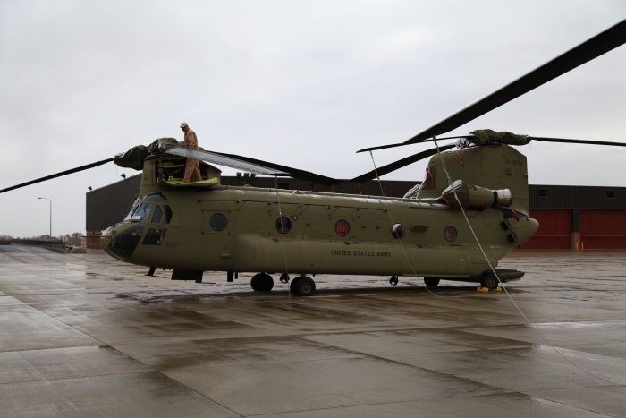 15 April 2012: NET Team Flight Engineer Rob Simpson preps 08-08764 for flight. Poor flight conditions with snow and rain moved into the area overnight so it was unlikely Sortie 1 would depart Helena on this day - but we made the attempt anyway.